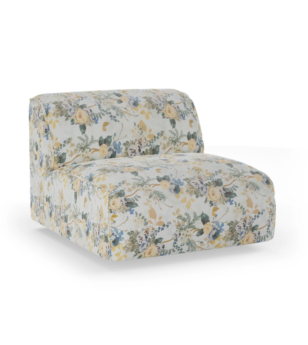 Sofá modular Flake de HKLIVING, módulo central con formas redondeadas y estampado de flores. Combínalo con otros elementos y crea tu propia composición.