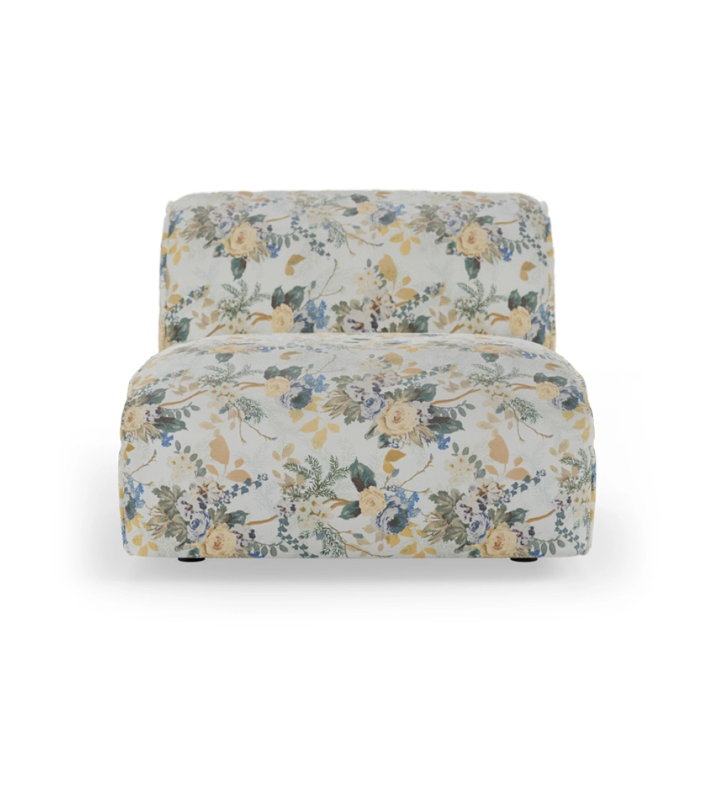 Sofá modular Flake de HKLIVING, módulo central con formas redondeadas y estampado de flores. Combínalo con otros elementos y crea tu propia composición.