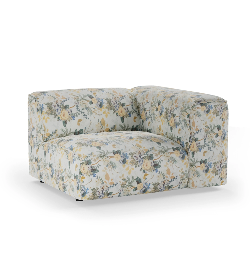 Flake Extreme Element Cotton Posy de HKLIVING, módulo de sofá modular con reposabrazos lateral, formas redondeadas y tapizado floral.