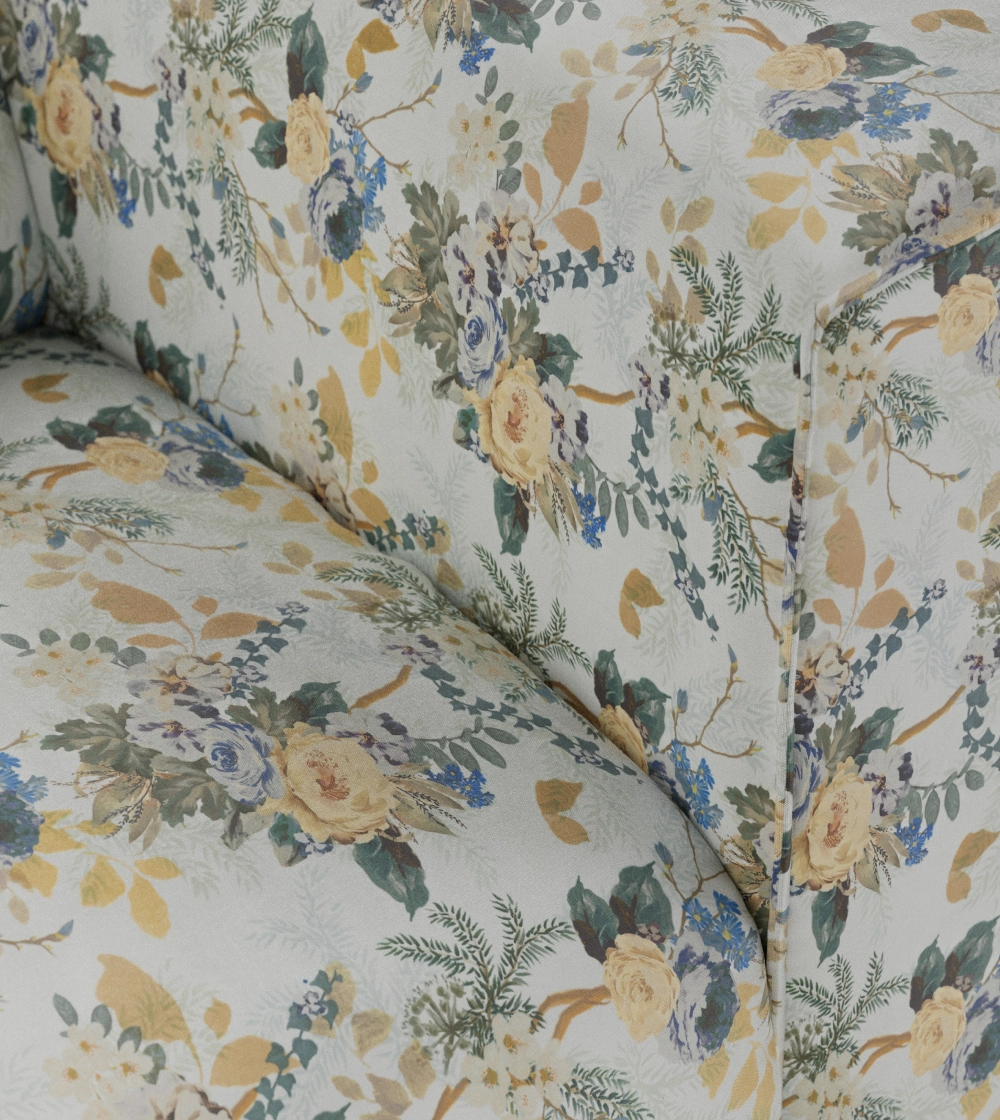 Flake Extreme Element Cotton Posy de HKLIVING, módulo de sofá modular con reposabrazos lateral, formas redondeadas y tapizado floral.