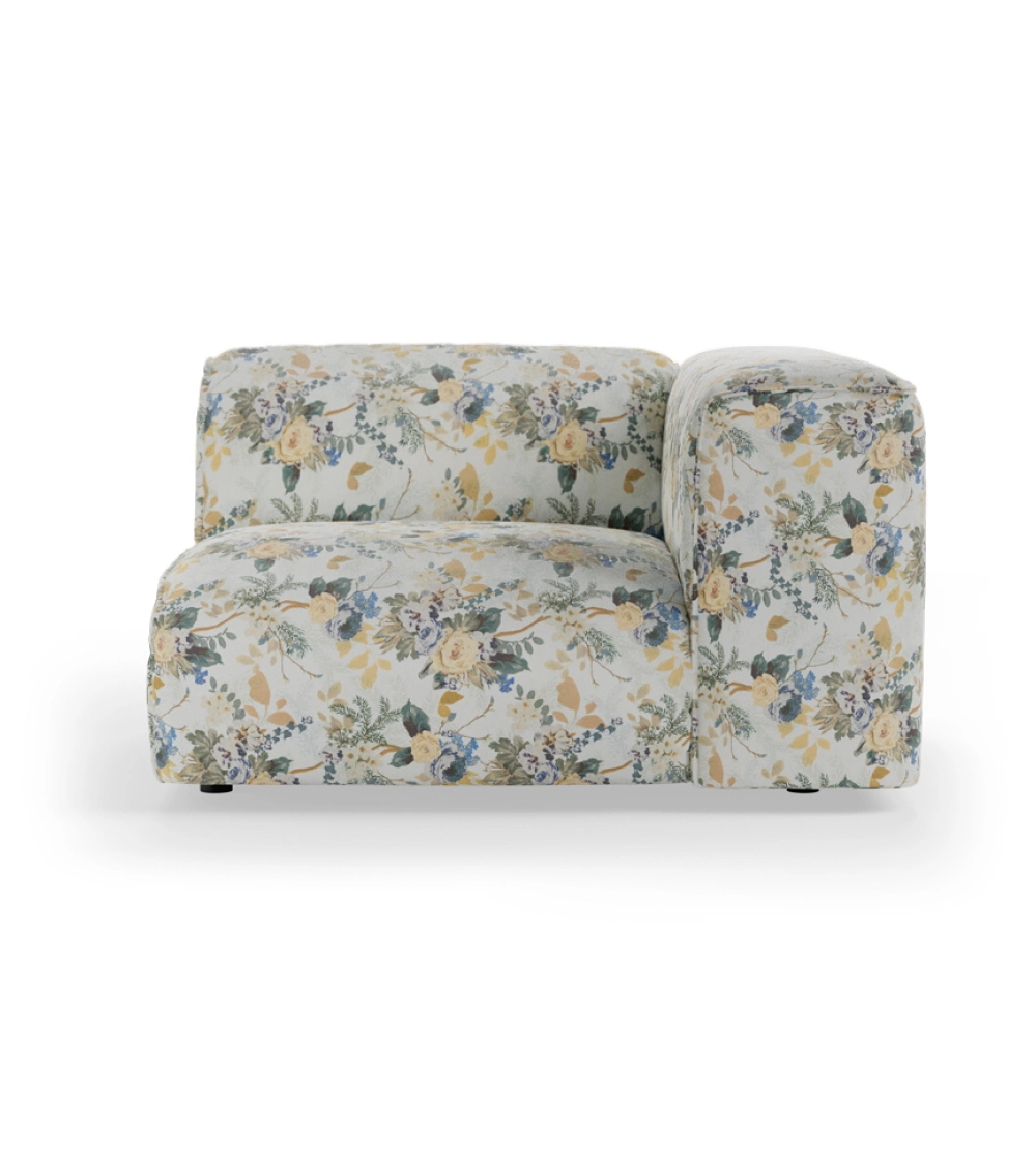 Flake Extreme Element Cotton Posy de HKLIVING, módulo de sofá modular con reposabrazos lateral, formas redondeadas y tapizado de flores.