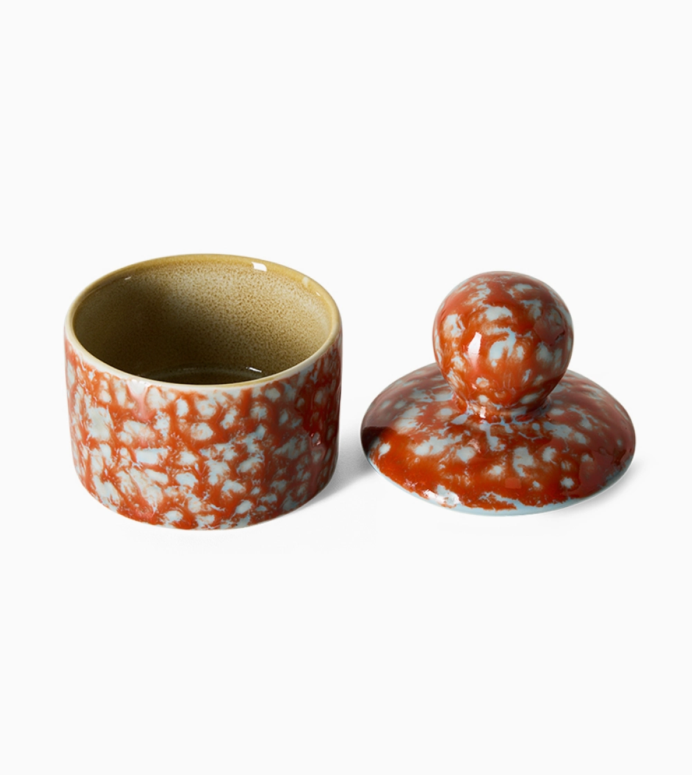 70s Ceramics XS Storage Jar Jello de HKLIVING, pequeño tarro de almacenaje de cerámica gres multicolor con diseño retro.