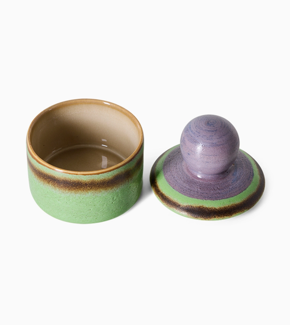 70s Ceramics XS Storage Jar Mochi de HKLIVING, pequeño tarro de gres multicolor con diseño retro.