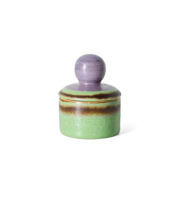 70s Ceramics XS Storage Jar Mochi de HKLIVING, pequeño tarro de gres multicolor con diseño retro.
