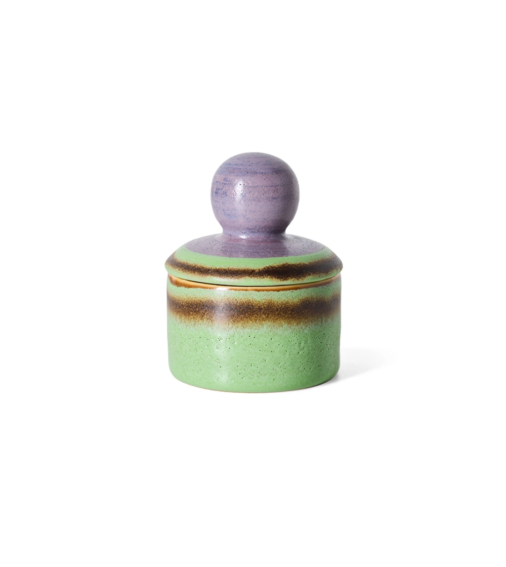 70s Ceramics XS Storage Jar Mochi de HKLIVING, pequeño tarro de gres multicolor con diseño retro.