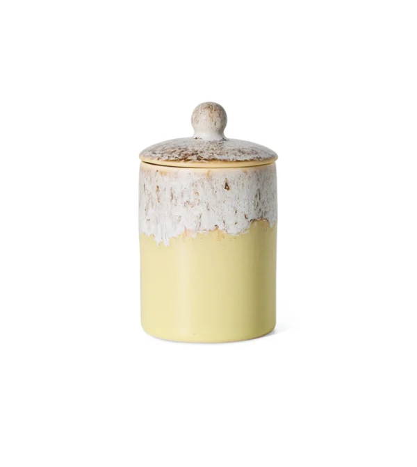 70s Ceramics Jar Custard de HKLIVING, pequeño tarro de gres multicolor con tapa y acabado retro.