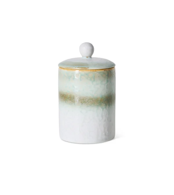 70s Ceramics Jar Lotus de HKLIVING, pequeño tarro de gres multicolor con tapa y diseño retro.