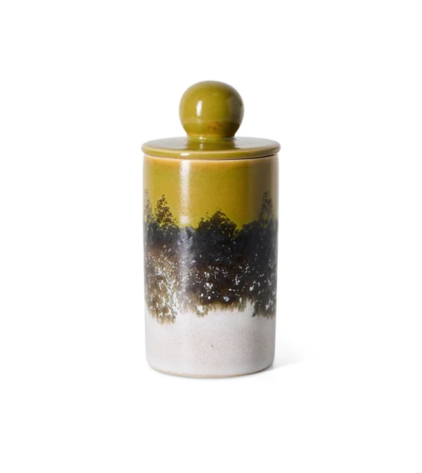 70s Ceramics Medium Storage Jar Truffle de HKLIVING, tarro de gres multicolor con tapa y diseño retro.
