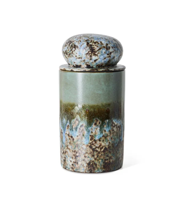 70s Ceramics Storage Jar Agave de HKLIVING, tarro alto de gres multicolor con tapa y acabado retro.
