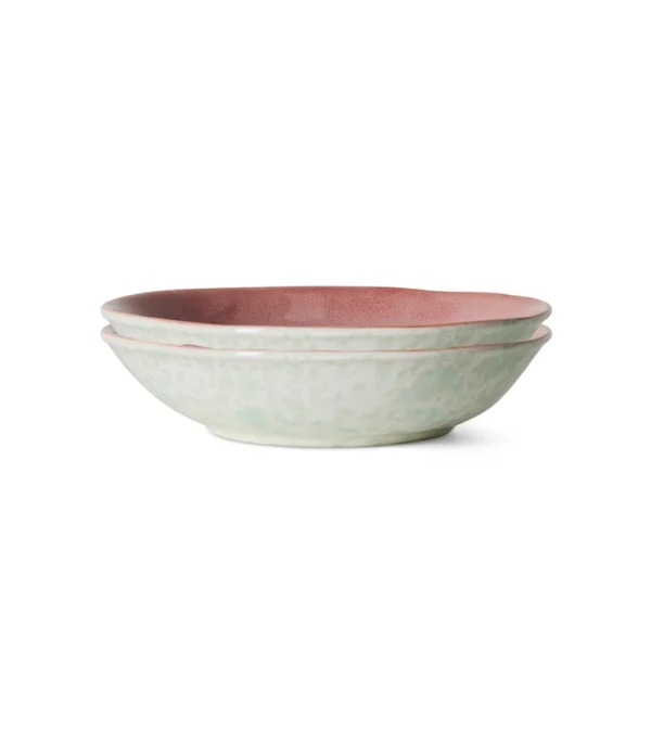 70s Ceramics Curry Bowls Lotus de HKLIVING, set de dos cuencos hondos de gres multicolor con acabado retro.