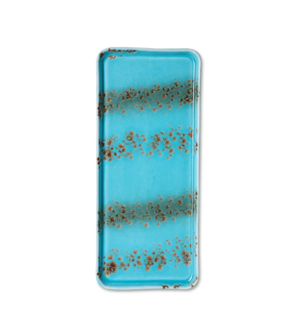 70s Ceramics Cake Tray Aqua de HKLIVING, bandeja alargada de gres multicolor con acabado turquesa y estilo retro.