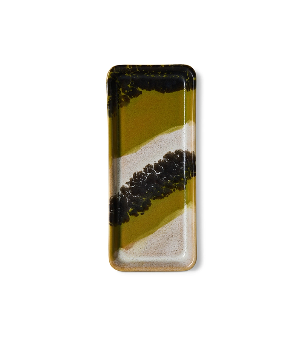 70s Ceramics Small Dish Truffle de HKLIVING, pequeño plato alargado de gres multicolor con acabado retro.