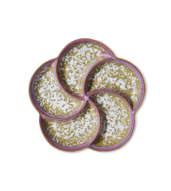 70s Ceramics Snack Tray Deepsea de HKLIVING, bandeja de gres multicolor con compartimentos para aperitivos y acabado retro.