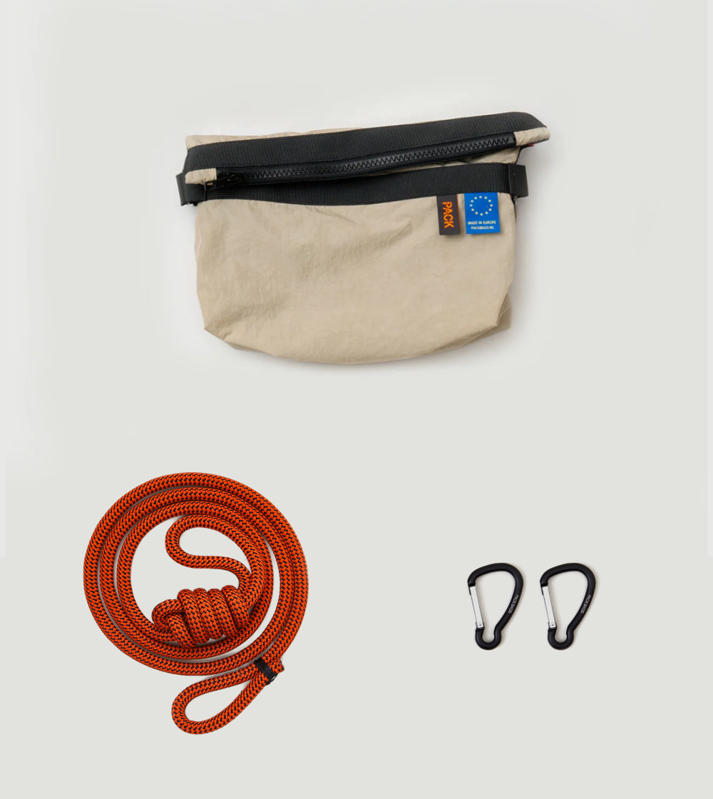 bolso cruzado beige Small Zip Sling - rope strap - A101 de packbags hecho en europa