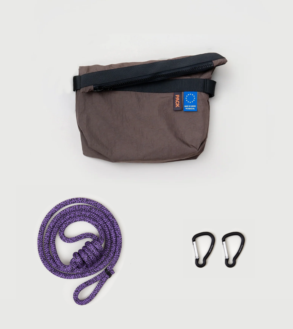 bolso cruzado marron Small Zip Sling - rope strap - A101 de packbags hecho en europa