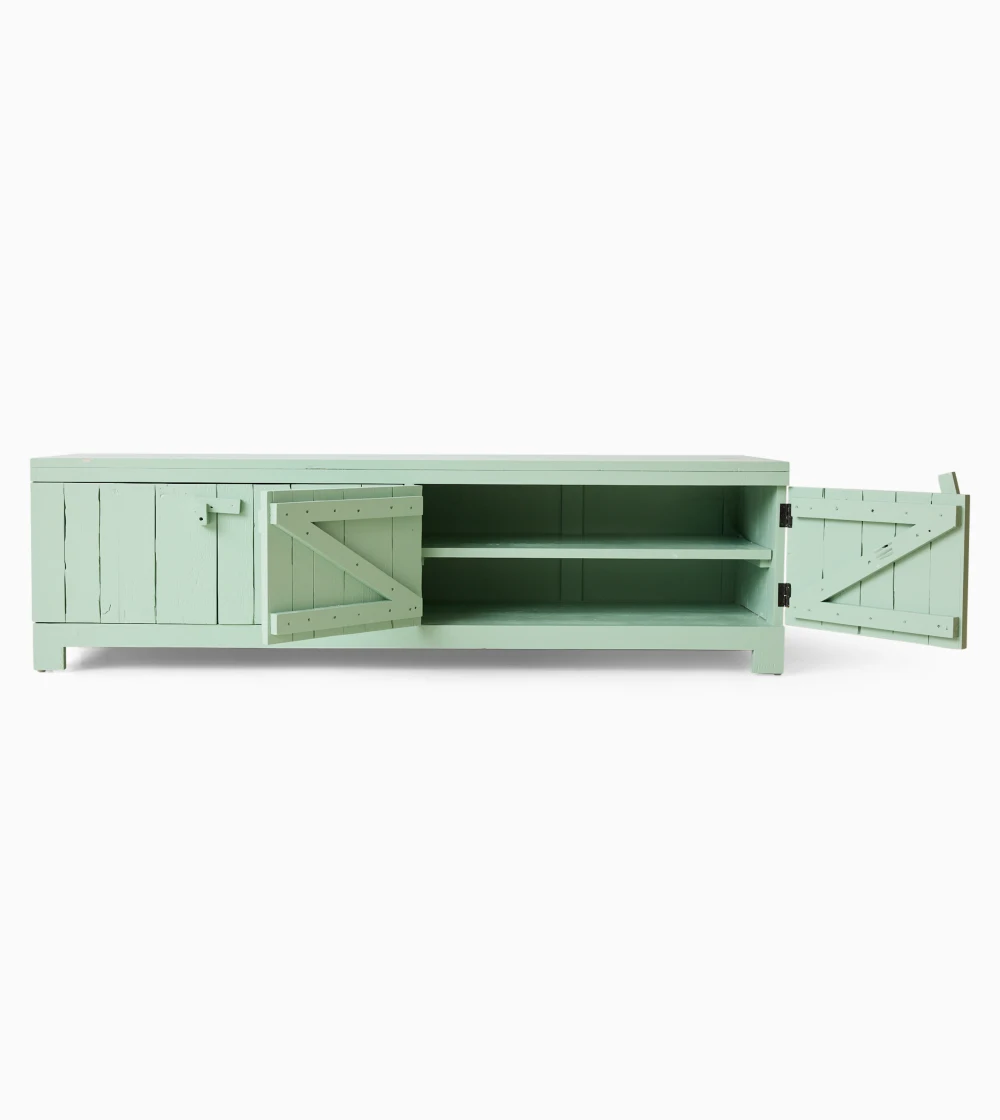 aparador rústico Raw Lowboard de HKLIVING, mueble bajo de madera con cuatro puertas y diseño de líneas limpias color verde menta