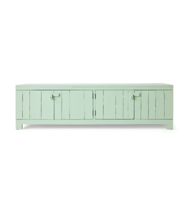 aparador rústico Raw Lowboard de HKLIVING, mueble bajo de madera con cuatro puertas y diseño de líneas limpias color verde menta