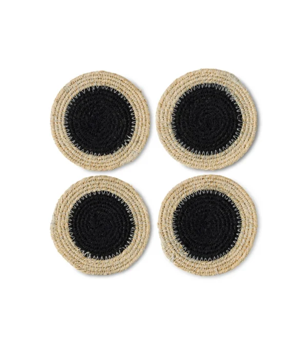 Soft Edge Coasters Amalfi de HKLIVING, set de cuatro posavasos de junco de mar con formas irregulares y tonos naturales.