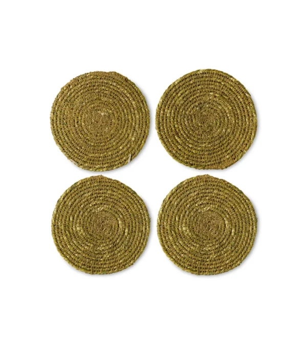 Soft Edge Coasters Seaweed de HKLIVING, set de cuatro posavasos de junco de mar con formas irregulares y acabado natural.