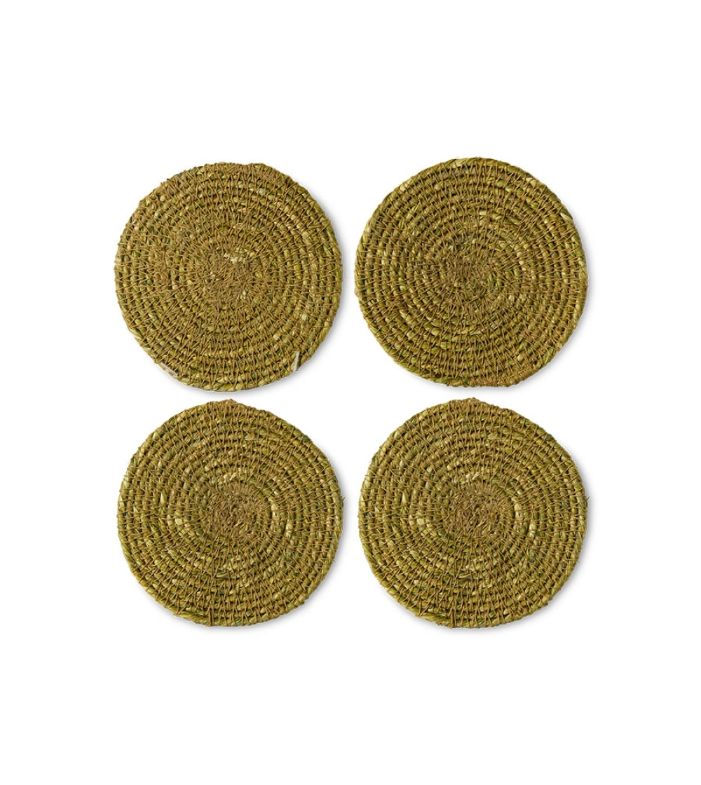 Soft Edge Coasters Seaweed de HKLIVING, set de cuatro posavasos de junco de mar con formas irregulares y acabado natural.