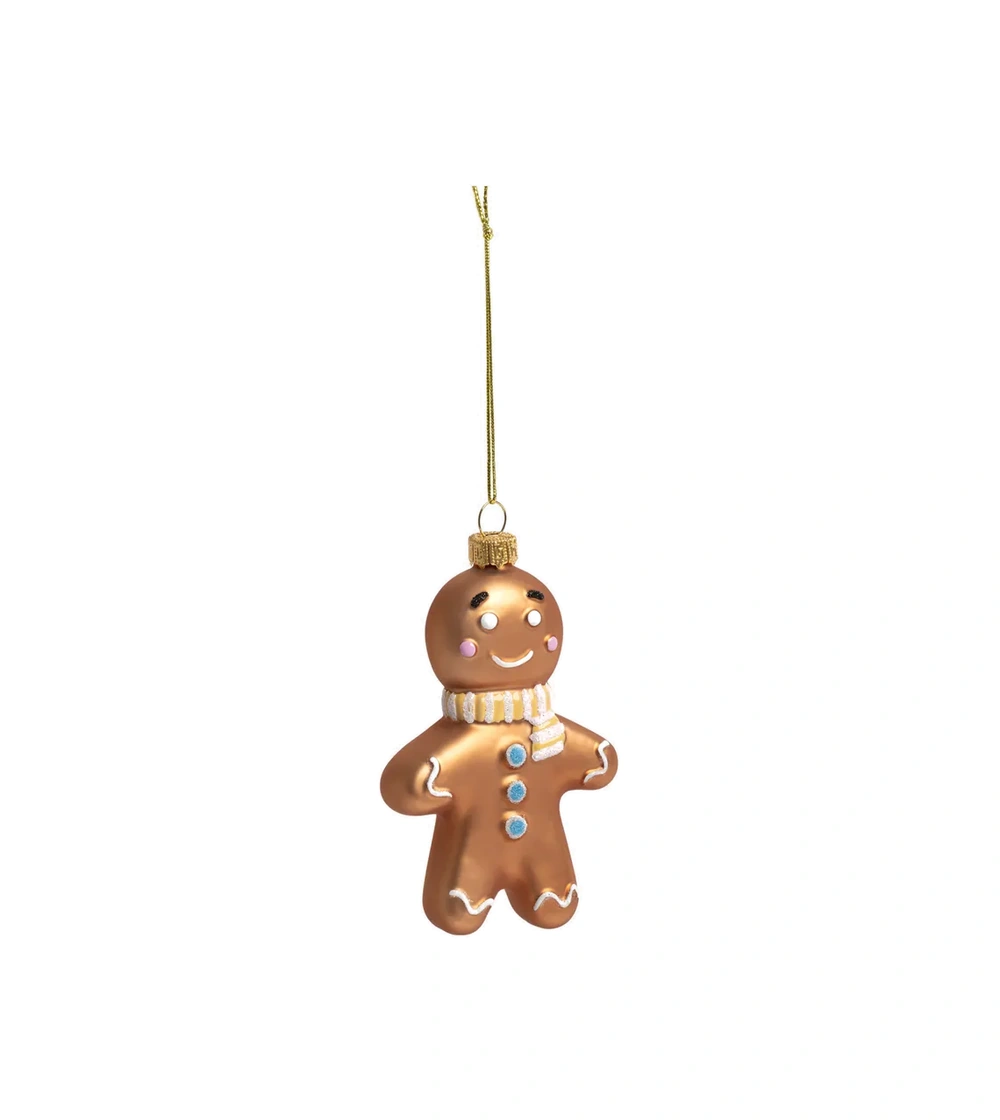 Adorno navideño Gingerbread Pink de &Klevering, muñeco de jengibre multicolor elaborado en cristal pintado a mano para decorar el árbol de Navidad.