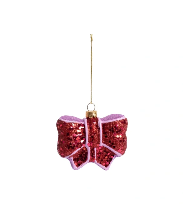 Adorno navideño Ribbon Red de &Klevering, lazo rojo de cristal con acabado brillante de purpurina para decorar el árbol de Navidad.
